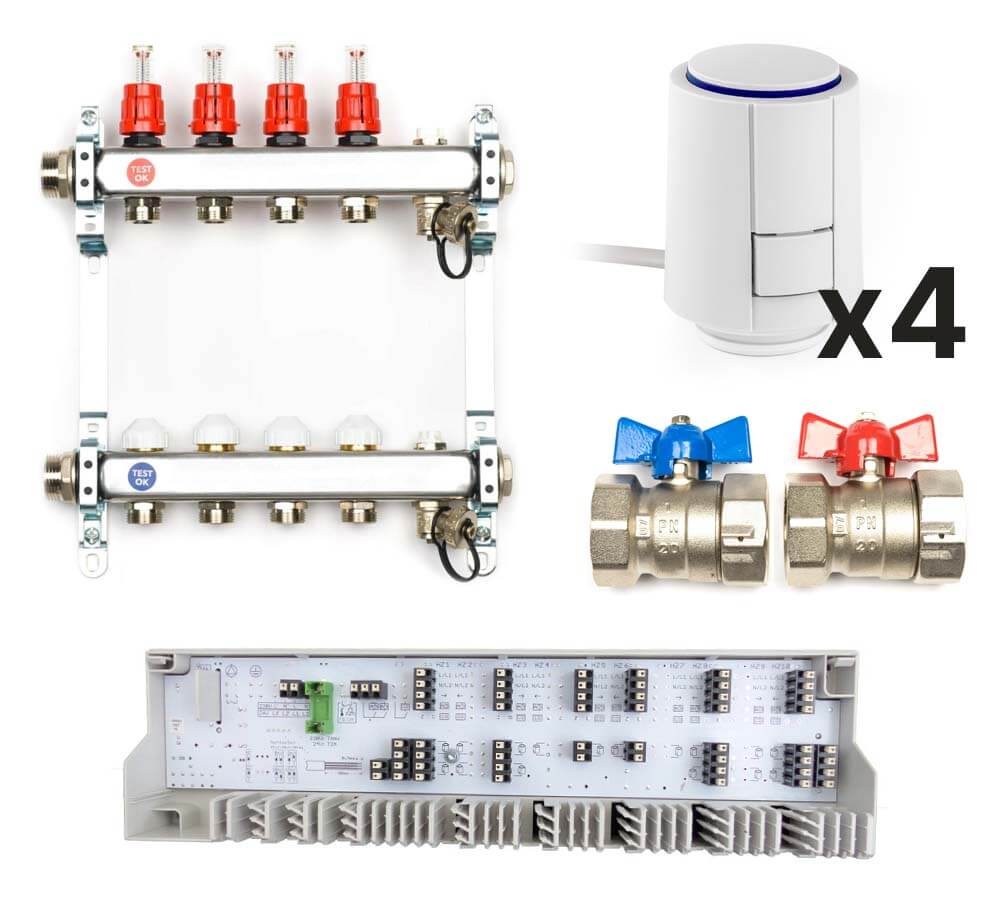 Heizkreisverteiler Komplettset, 4 Heizkreise Heizkreisverteiler Komplettset, 4 Heizkreise