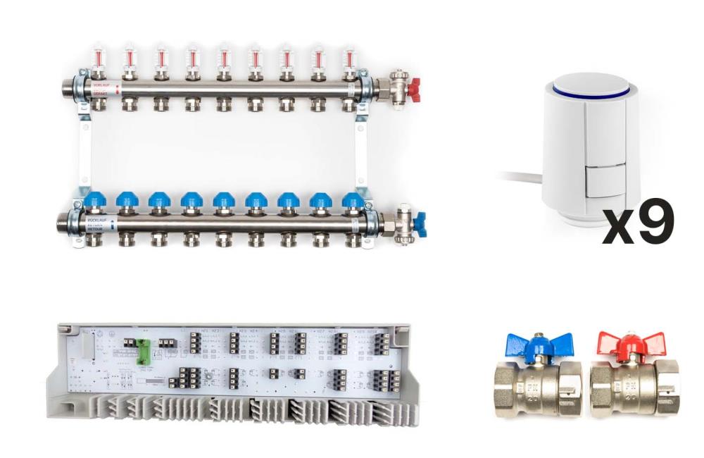 Heizkreisverteiler Premium Komplettset, 9 Heizkreise