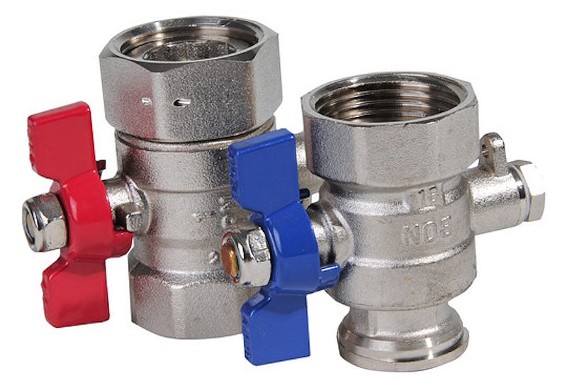 Produktansicht Verteiler-Anschluss-Set für WMZ, Griff blau