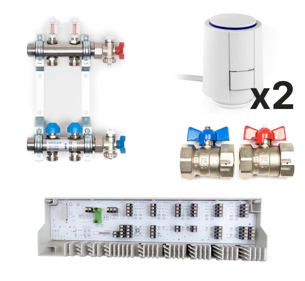 Heizkreisverteiler Premium Komplettset, 2 Heizkreise Heizkreisverteiler Premium Komplettset, 2 Heizkreise