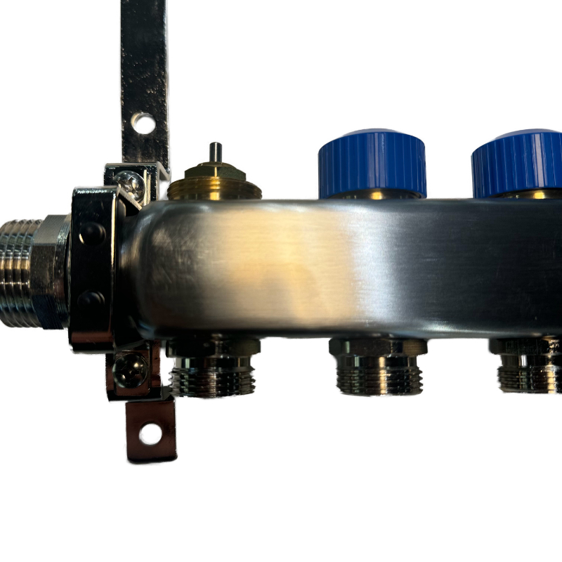 Heizkreisverteiler Edestahl 12 Heizkreise, Nahaufnahme