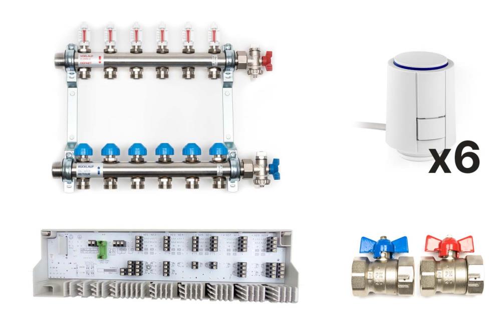Heizkreisverteiler Premium Komplettset, 6 Heizkreise