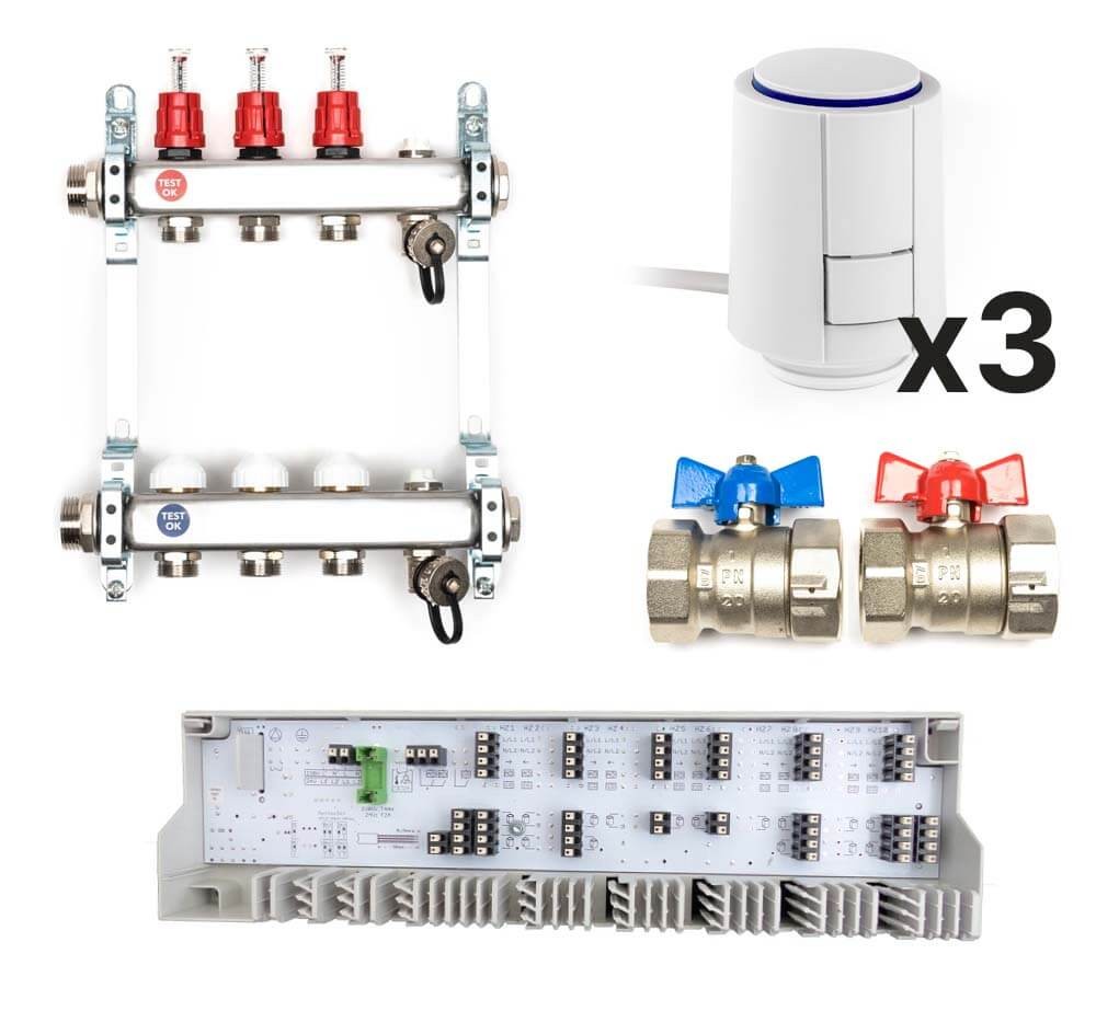 Heizkreisverteiler Komplettset, 3 Heizkreise