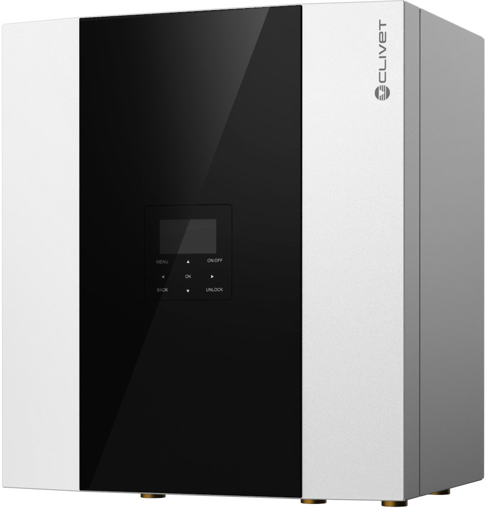 Clivet Hydrosplit Innengerät Box (R290), Schrägansicht, vor weißem Hintergrund