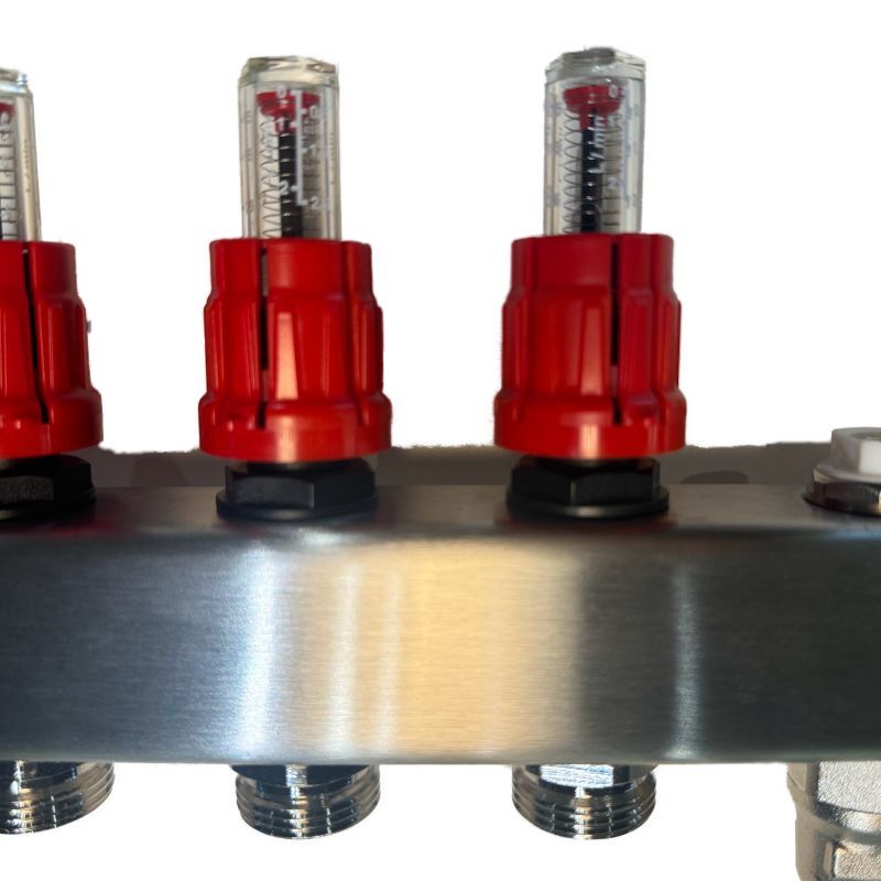 Heizkreisverteiler Edestahl 12 Heizkreise, Nahaufnahme