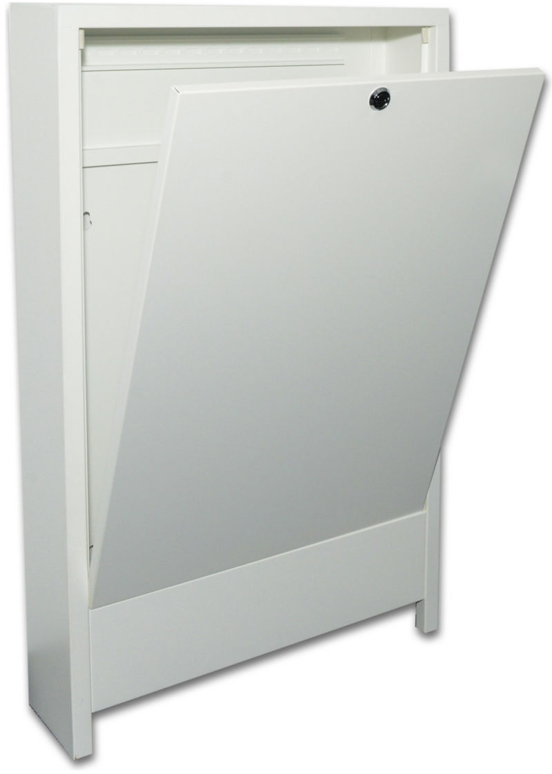 Verteilerschrank PREMIUM Aufputz, Farbe weiss, Seitenprofil, auf weißem Hintergrund