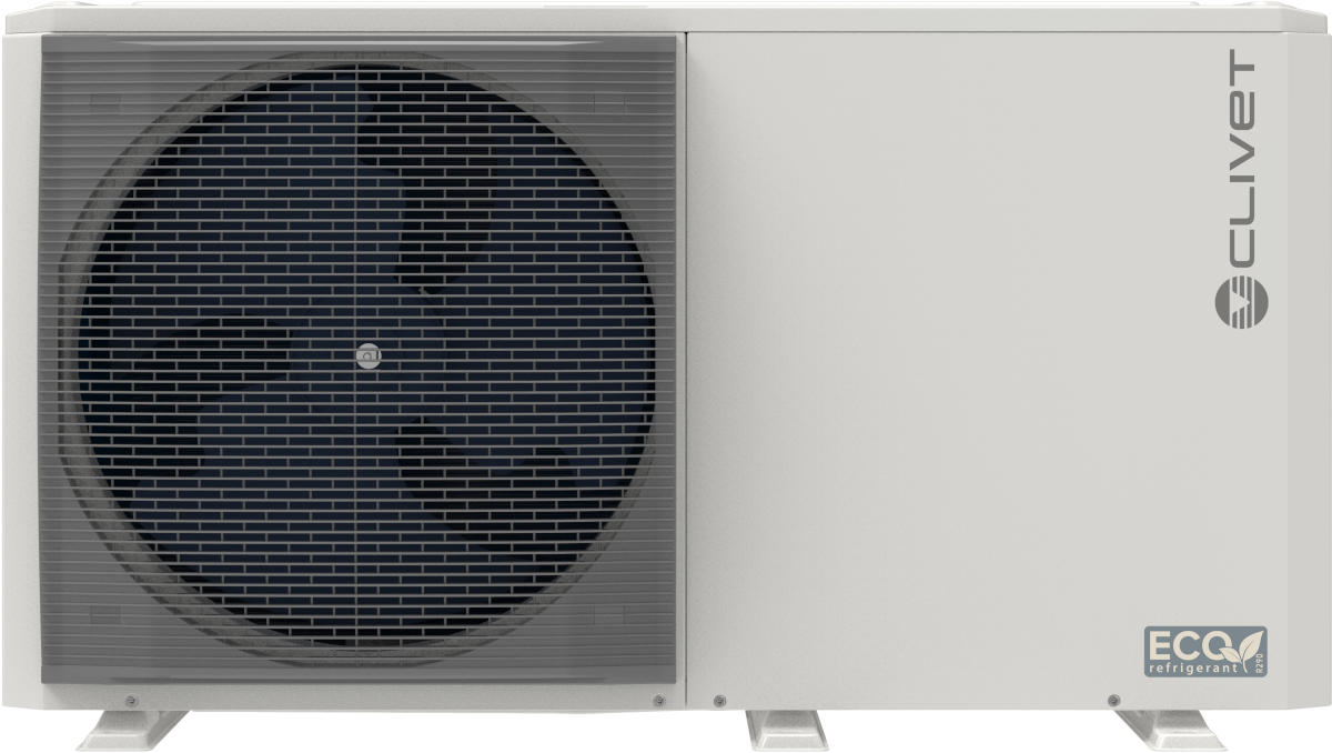 Clivet MONOBlock-Wärmepumpe Edge F 2.1, 4,50 kW, R290, Frontalansicht, vor weißem Hintergrund