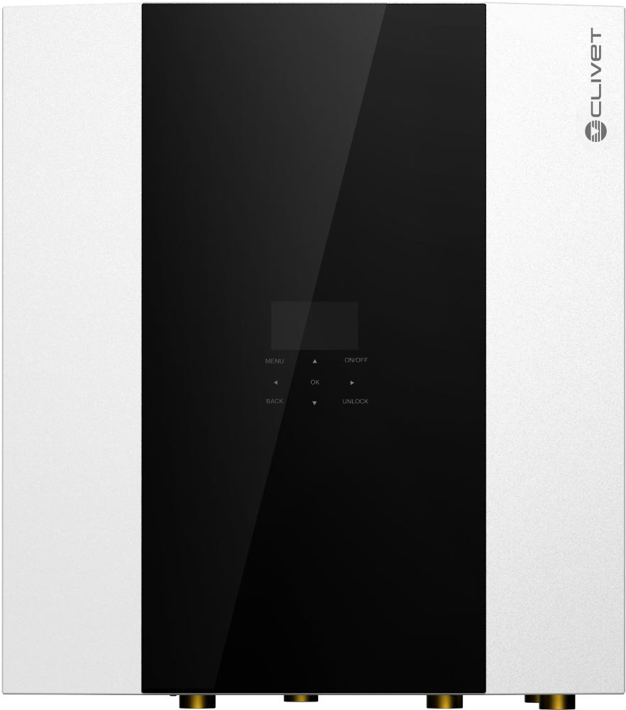 Clivet Hydrosplit Innengerät Box (R290), Frontalansicht, vor weißem Hintergrund