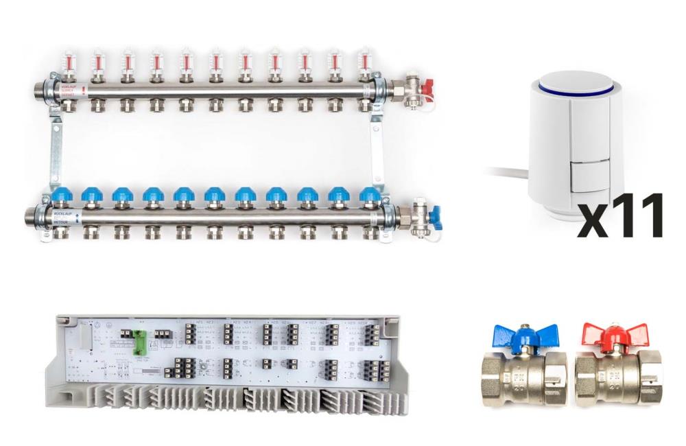 Heizkreisverteiler Premium Komplettset, 11 Heizkreise