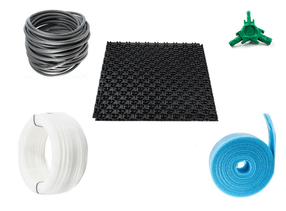 10 - 200 m² Noppensystem Fußbodenheizung Set – 30-2 mm Dämmung EPS WLG 040 – mit Trittschalldämmung – PE-RT 16×2 – VA 10 – ohne Regeltechnik