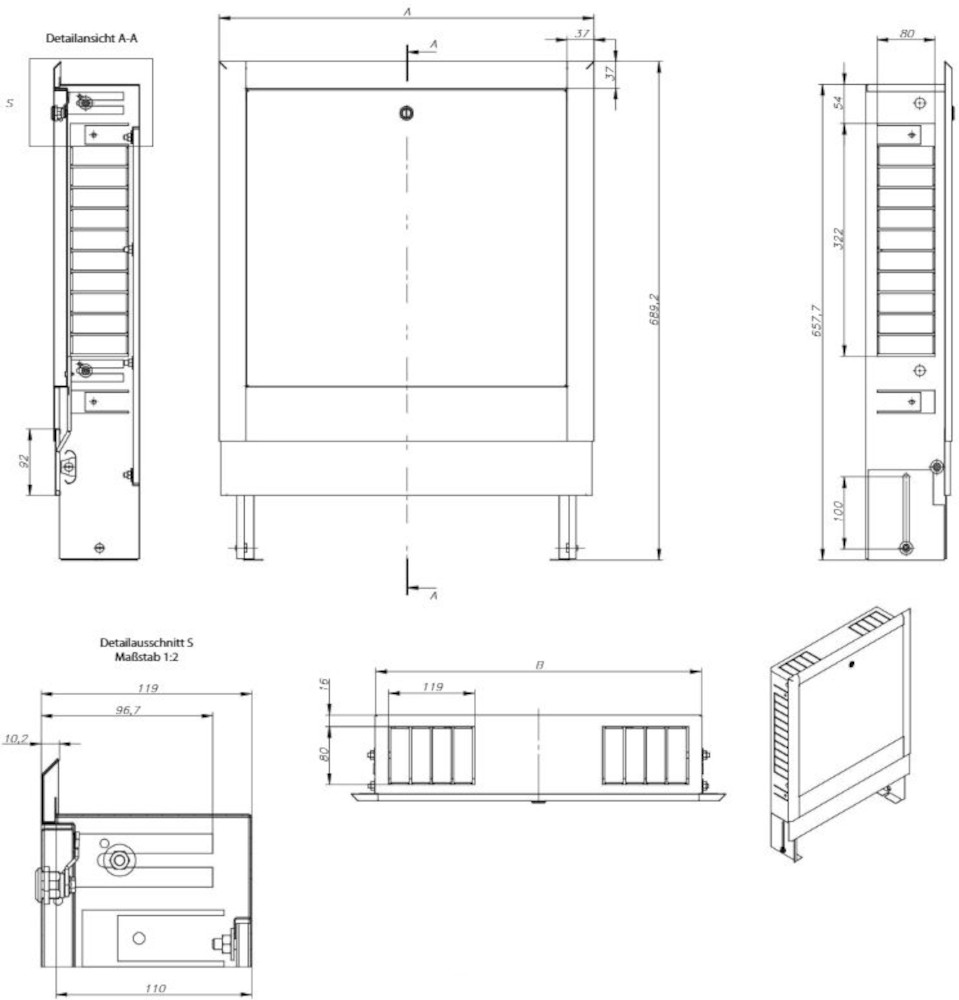 Verteilerschrank OBJEKT UP 6 1.200 mm Breit, >15 HK, Explosionszeichnung