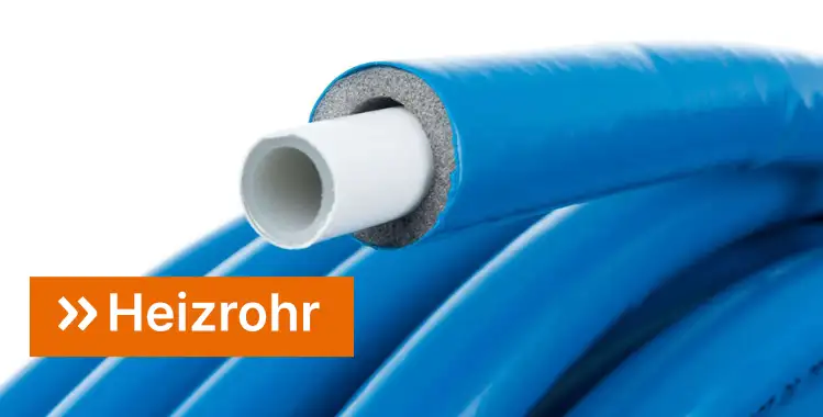 Nahaufnahme eines Heizrohres mit blauer Isolier-Ummantelung