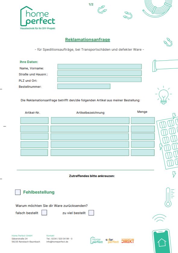 Reklamationsanfrage zum Ausfüllen