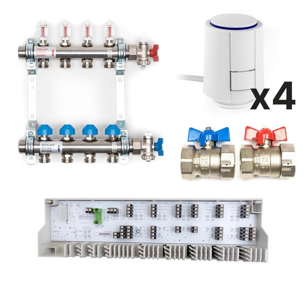 Heizkreisverteiler Premium Komplettset, 4 Heizkreise
