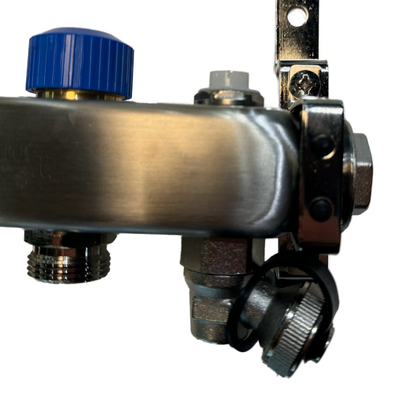 Heizkreisverteiler Edestahl 12 Heizkreise, Nahaufnahme