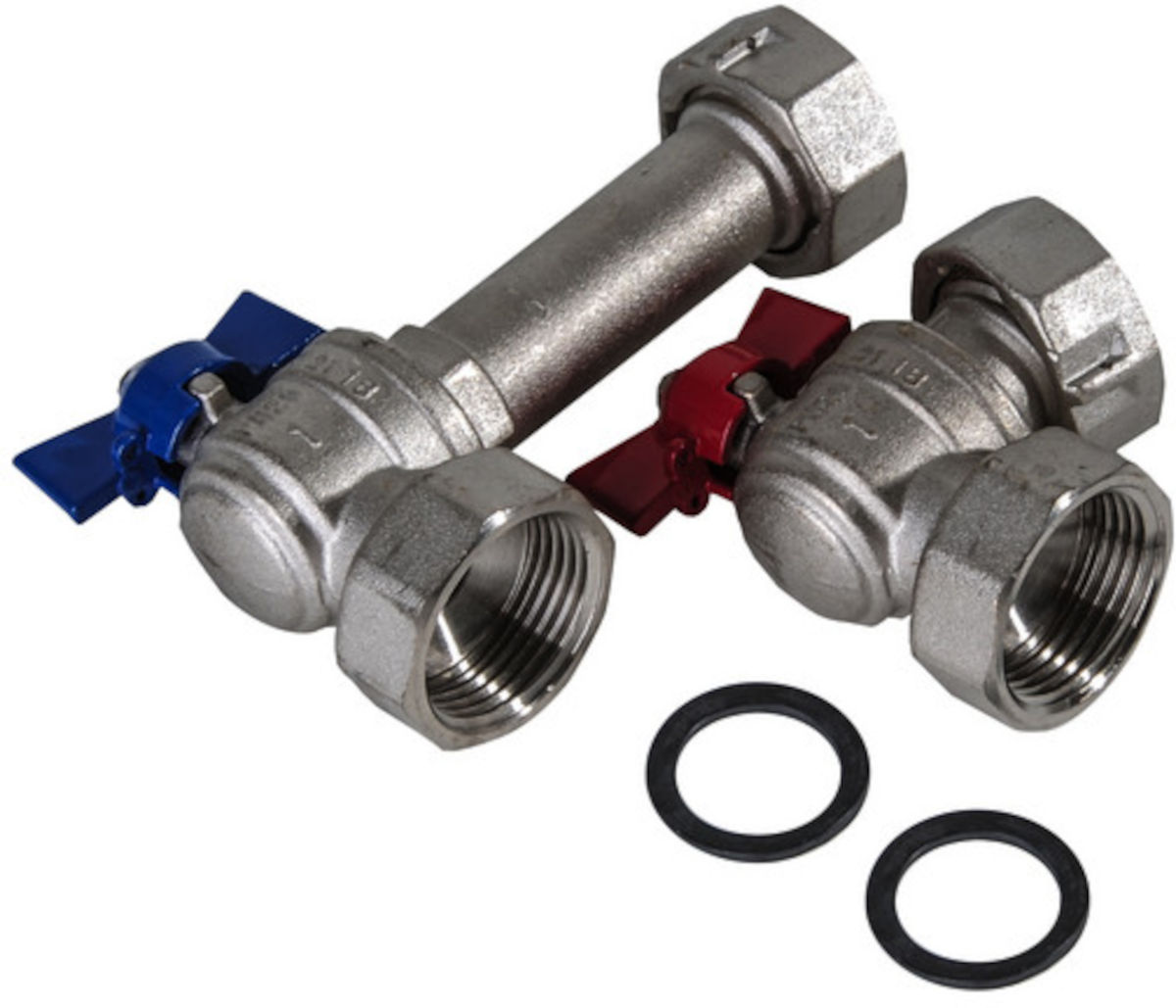 Eck-Verteiler-Anschluss-Set 1" IG x ÜM (2x Eckkugelhahn) Eck-Verteiler-Anschluss-Set 1" IG x ÜM (2x Eckkugelhahn)